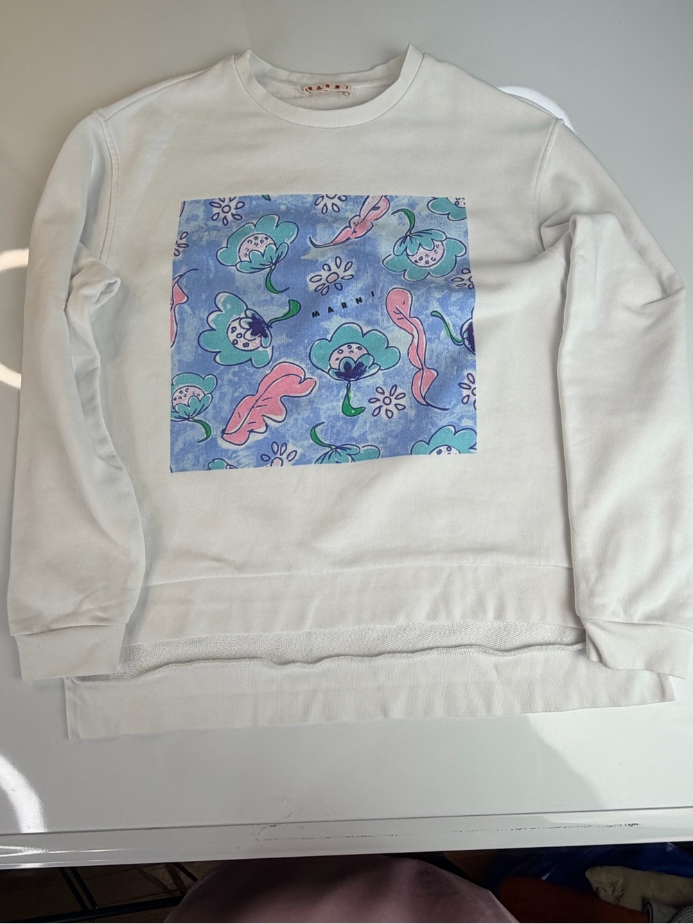 Marni White Sweatshirt with Pastel Floral Square